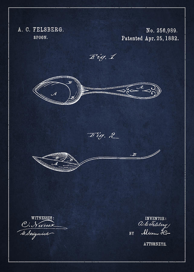 Vintage Spoon Patent Drawing From 1882 Digital Art
