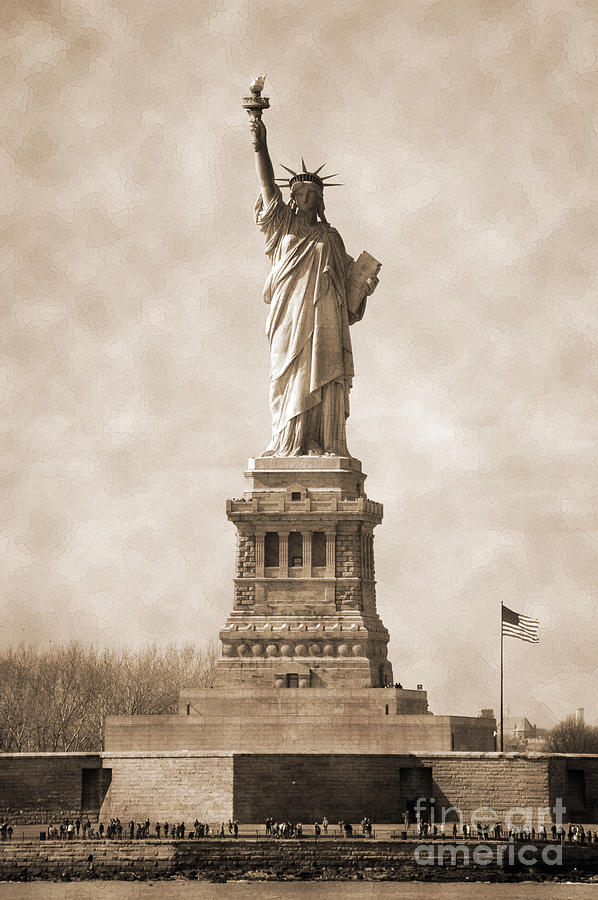 New York City Photograph - Vintage statue of Liberty and flag by RicardMN Photography