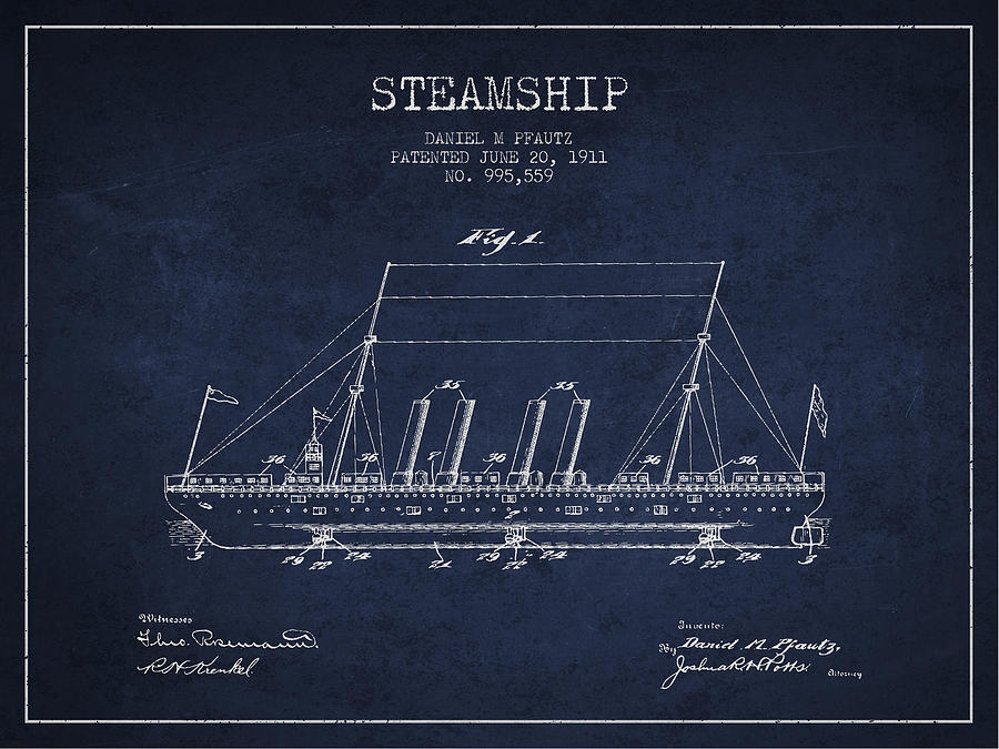 Vintage Steamship Patent From 1911 Digital Art