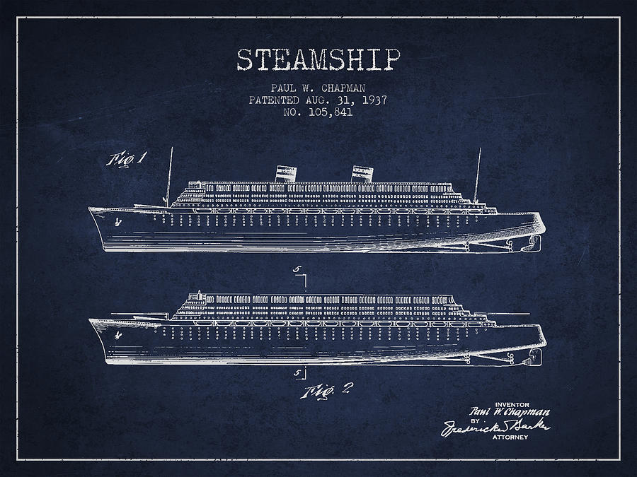 Boat Digital Art - Vintage Steamship patent from 1937 by Aged Pixel