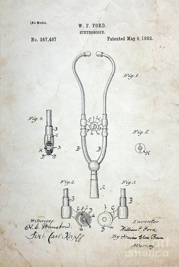 Vintage Stethoscope Patent Photograph by Paul Ward