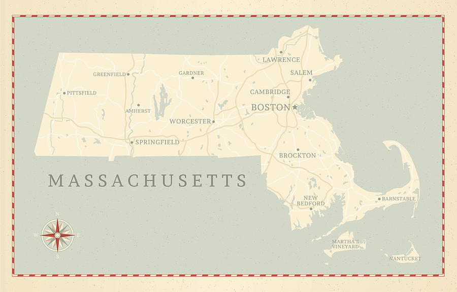 Vintage-Style Massachusetts Map Drawing by Hey Darlin