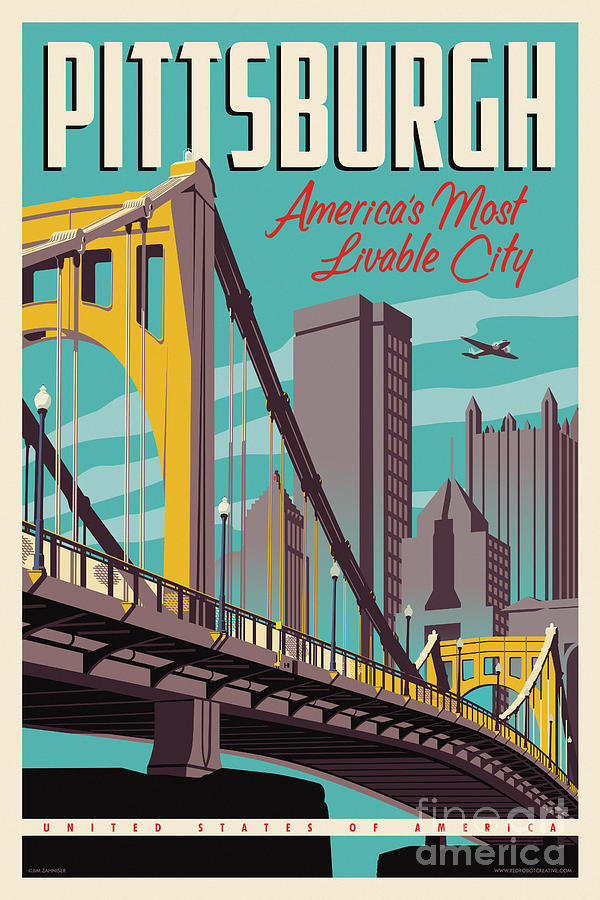 Pittsburgh Digital Art - Pittsburgh Poster - Vintage Travel Bridges by Jim Zahniser