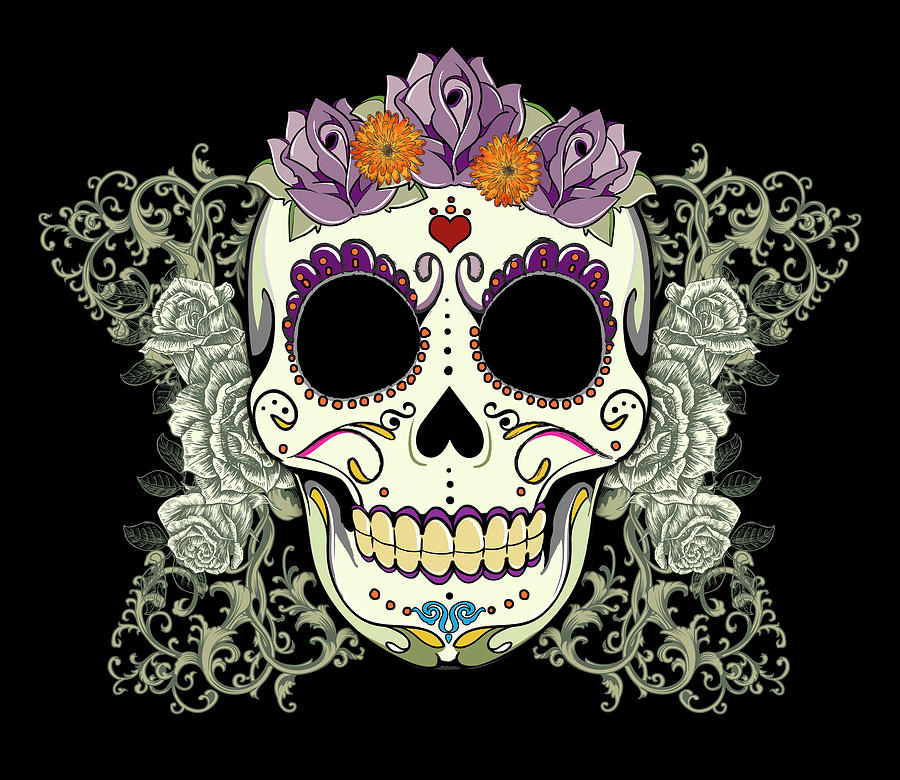 Vintage Sugar Skull And Roses No. 2 by Tammy Wetzel