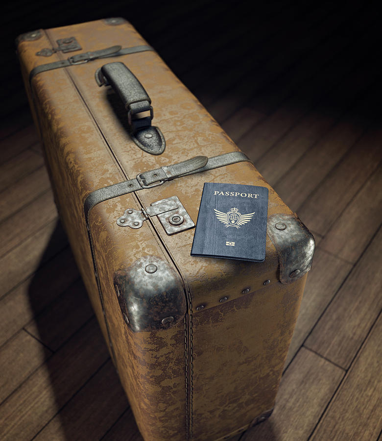 Vintage Suitcase With Passport Photograph by Ktsdesign