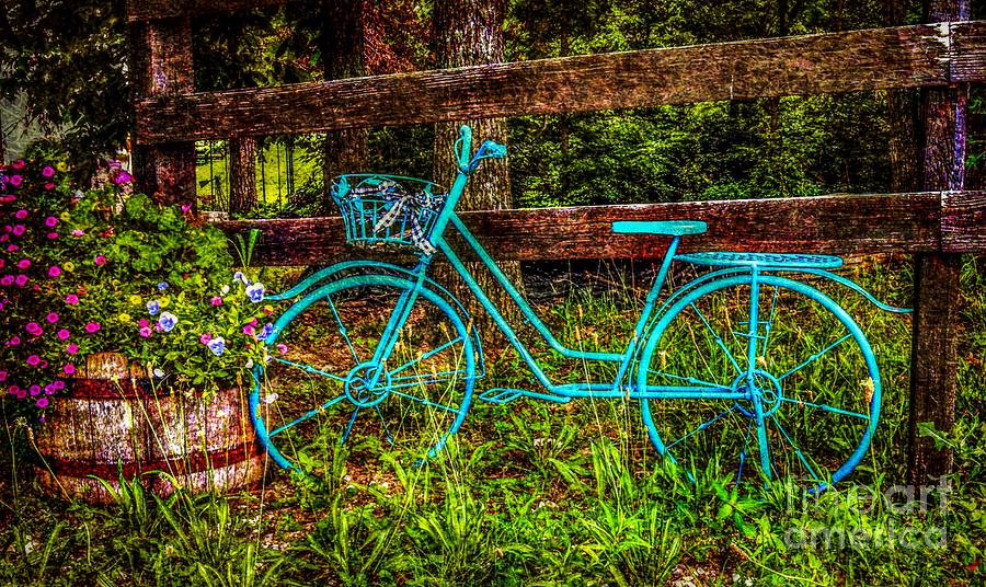 Vintage Summertime Blue Bike Photograph by Peggy Franz