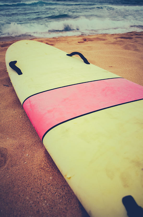 Vintage Surf Board In Hawaii Photograph