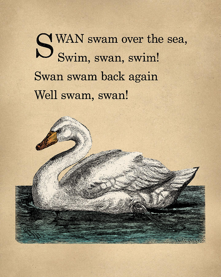 Swan Digital Art - Vintage Swan Nursery Poem by Flo Karp