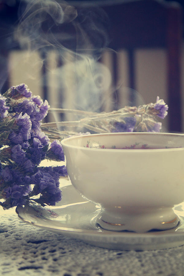 Tea Photograph - Vintage Tea Set With Purple Flowers by Cambion Art