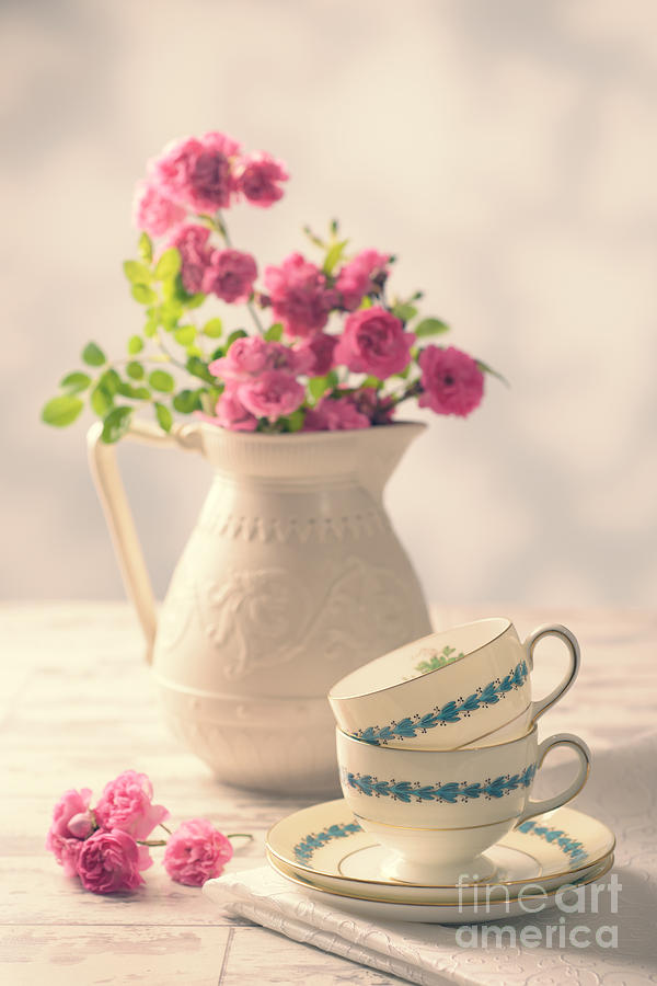 Vintage Photograph - Vintage Teacups With Roses by Amanda Elwell