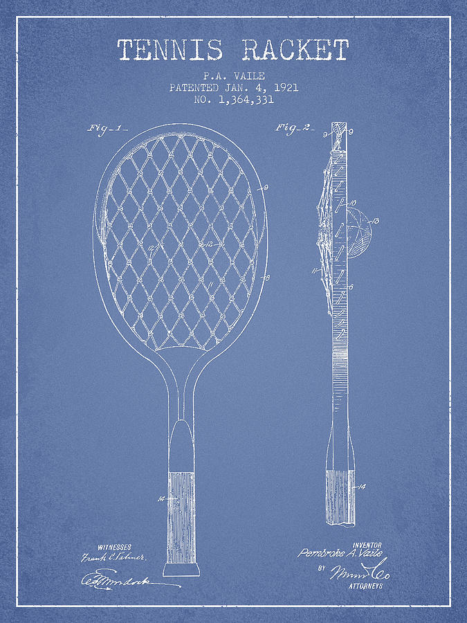 Tennis Digital Art - Vintage Tennnis Racket Patent Drawing from 1921 by Aged Pixel
