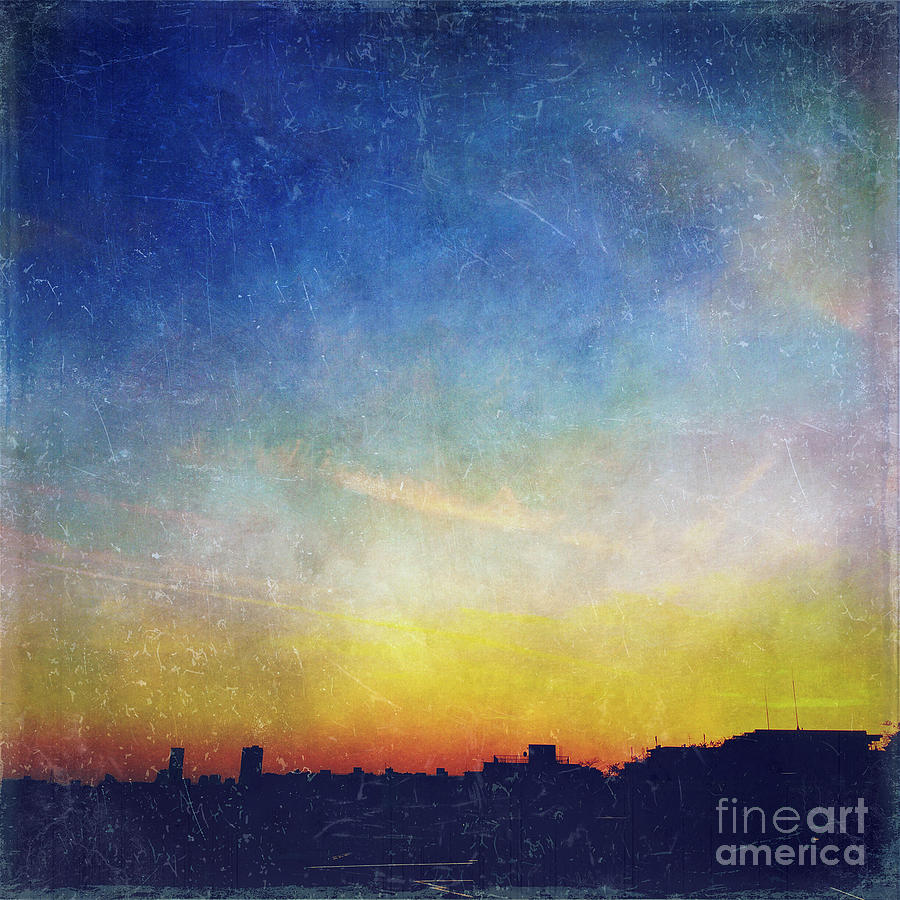 Vintage Textured City Skyline Sunset Photograph by Beverly Claire Kaiya