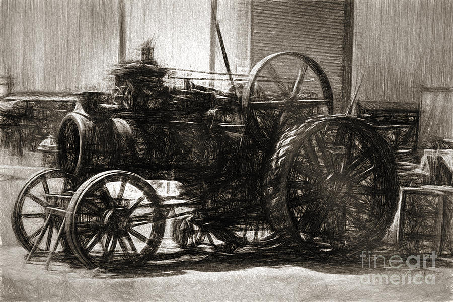 Vintage tractor drawing in industrialised 1900s Photograph by Jorgo Photography