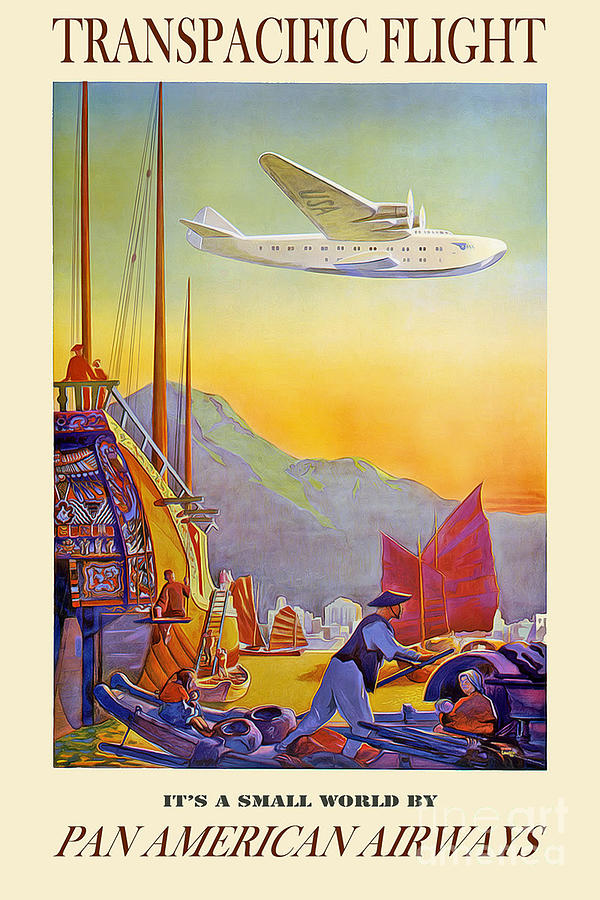Airplane Photograph - Vintage TransPacific Flight Travel Poster by Jon Neidert