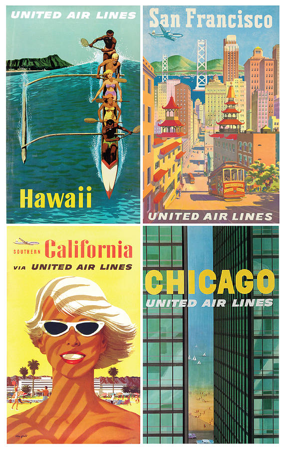 Vintage Travel - United Airlines Digital Art by Georgia Fowler