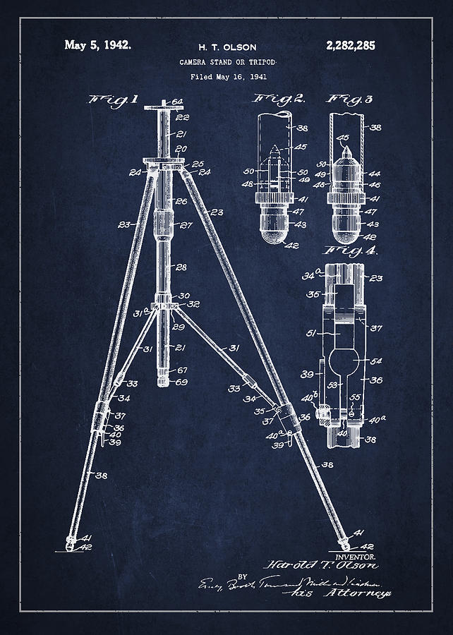 Vintage Digital Art - Vintage Tripod Patent Drawing from 1941 by Aged Pixel