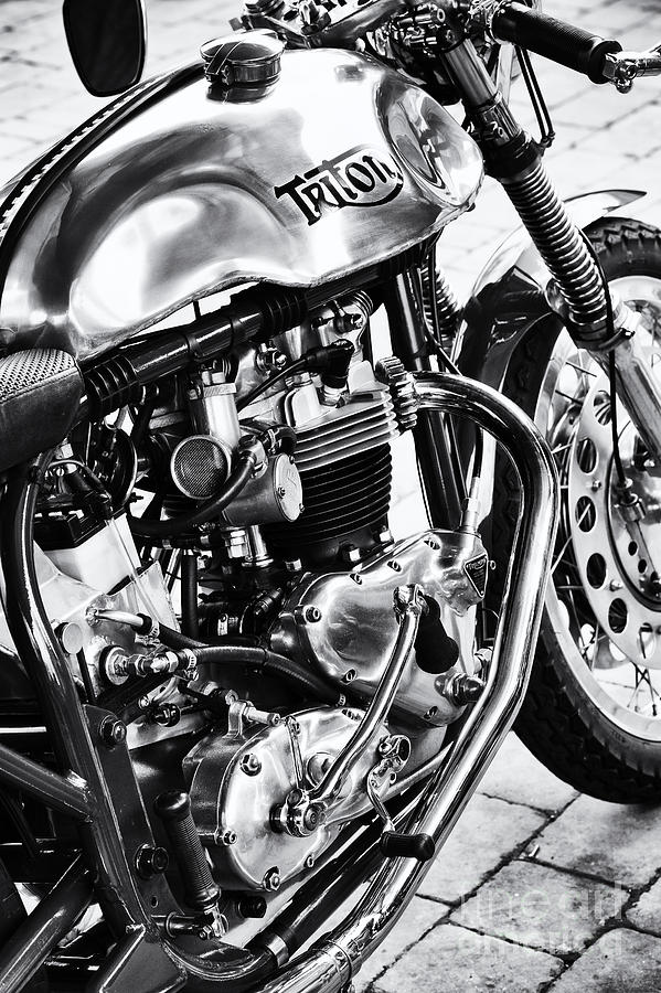 Black And White Photograph - Vintage Triton Cafe Racer by Tim Gainey