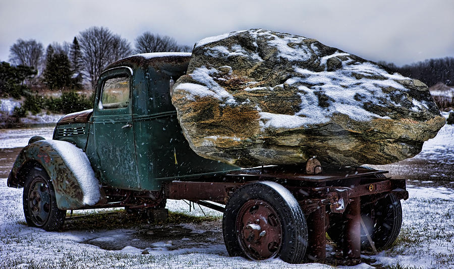 Vintage Truck and Rock in Michigan Photograph by Evie Carrier