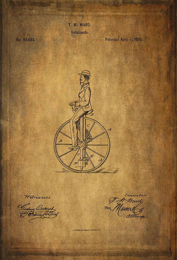 Vintage Velocipede Patent - 1869 Digital Art by Maria Angelica Maira
