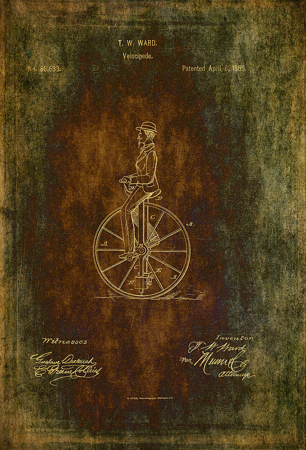 Vintage Velocipede Patent Drawing - 1869 Digital Art by Maria Angelica Maira