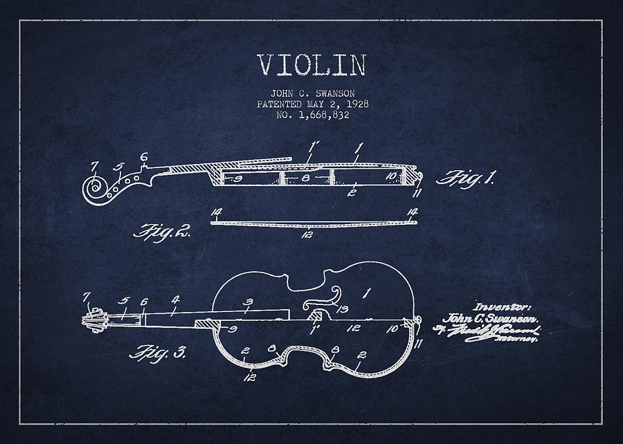 Musician Digital Art - Vintage Violin Patent Drawing From 1928 by Aged Pixel
