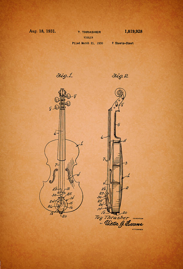 Electrify Dyrke motion Electrify Vintage Violin Patent Drawing by Mountain Dreams - Fine Art America