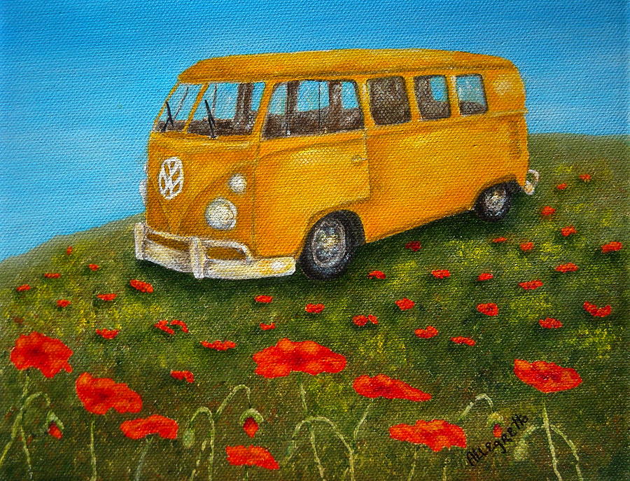 Vintage Vw Bus Painting by Pamela Allegretto