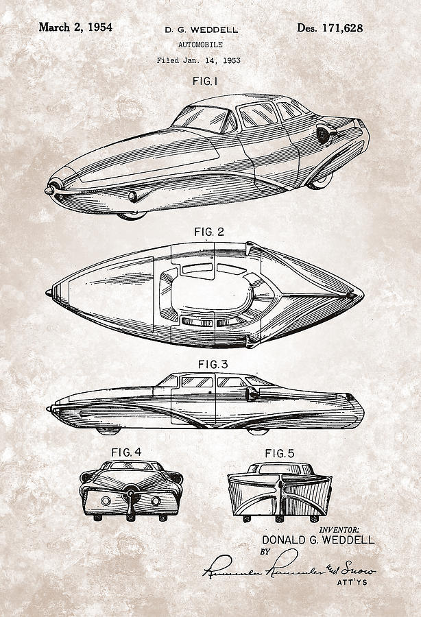 Vintage Weddell Automobile Patent From 1954 Painting