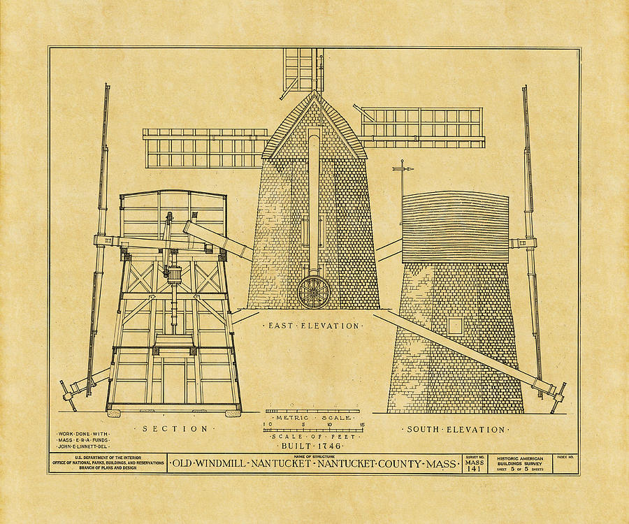 Vintage Windmill Blueprint Photograph by Andrew Fare
