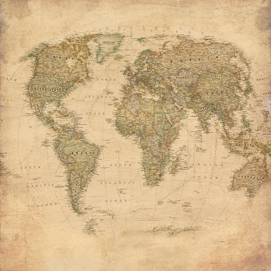 Vintage world map Mixed Media by Gina Dsgn - Fine Art America