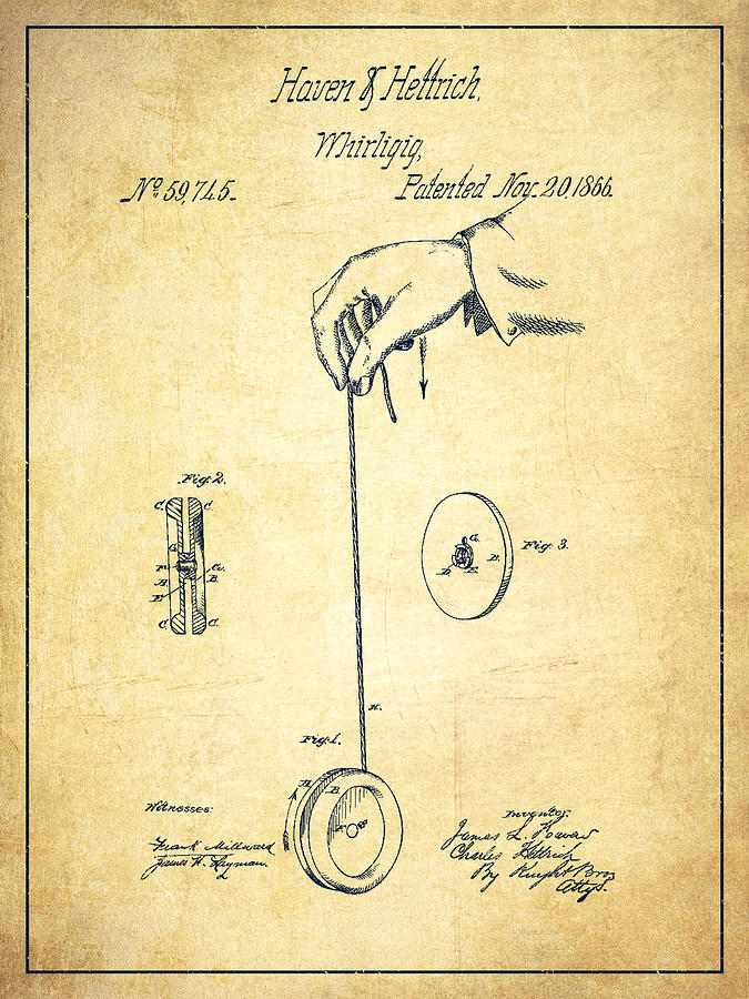 Vintage Yoyo Patent Drawing From 1866 - Vintage Digital Art