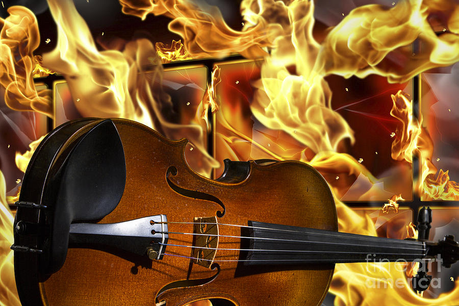 Viola Violin in a Fire Background in Colors Gold Yellow 3074.02 Photograph by M K Miller