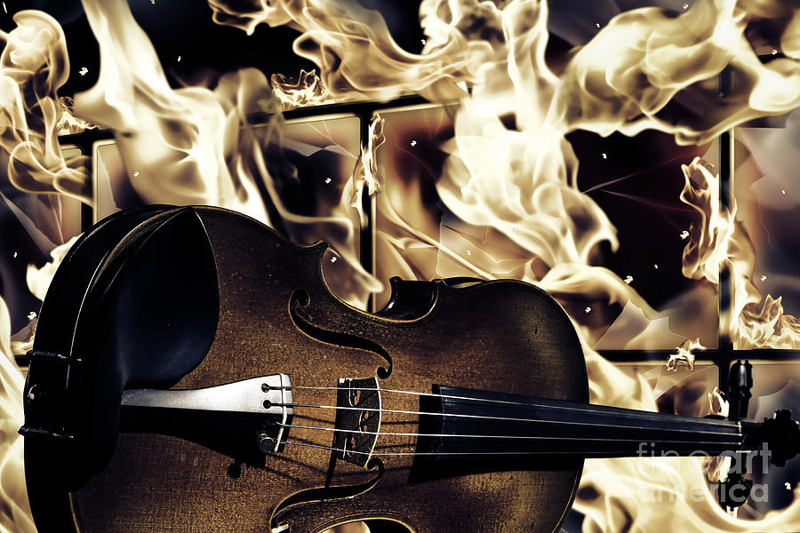 Viola Violin in a Fire Background in Sepia 3074.01 Photograph by M K Miller