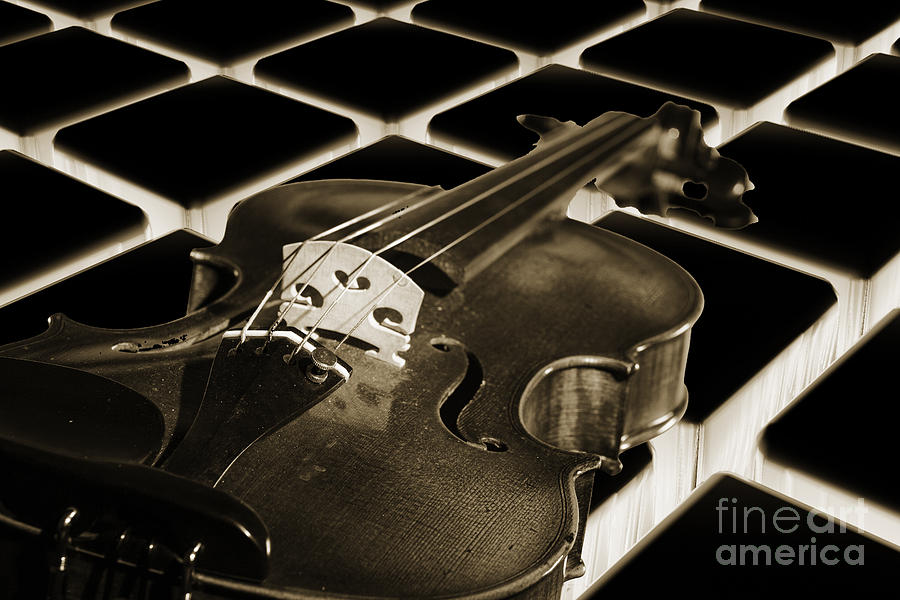 Viola Violin on a Tile Background in Sepia 3069.01 Photograph by M K Miller