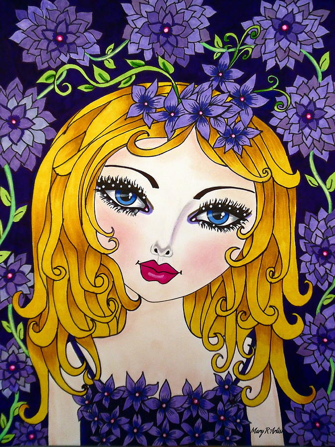 Violet Flowers Painting - Violet by Maria  RUIZ
