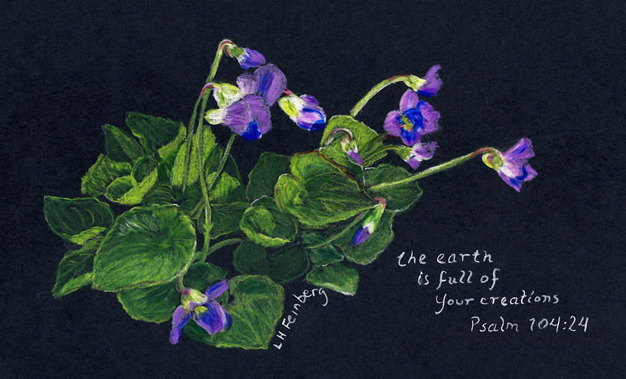 Violets and Psalm 104 Painting by Linda Feinberg