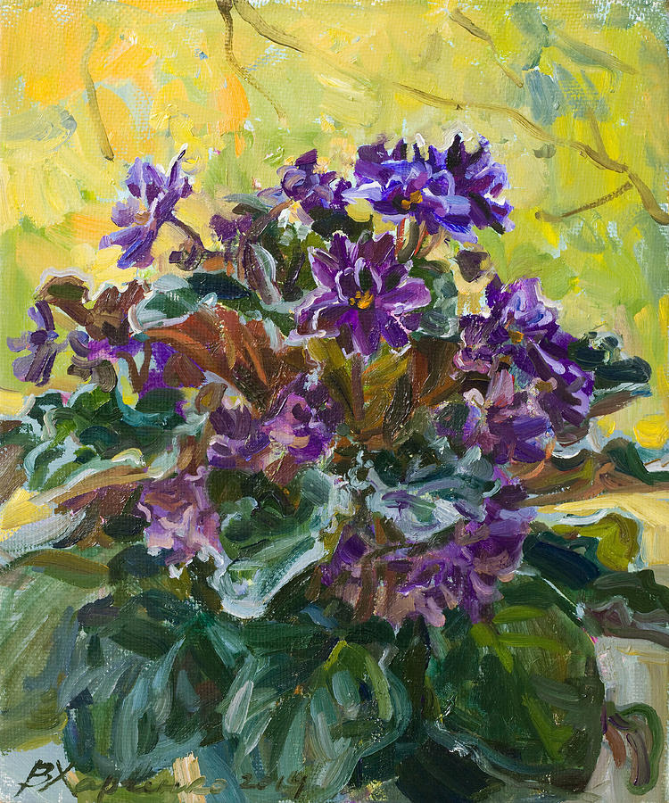 Violets  autumn Painting by Victoria Kharchenko