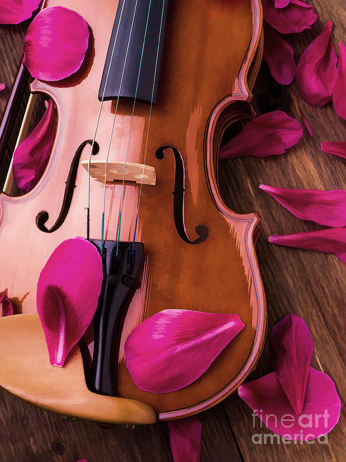 Violin and Flower Petals Photograph by Edward Fielding