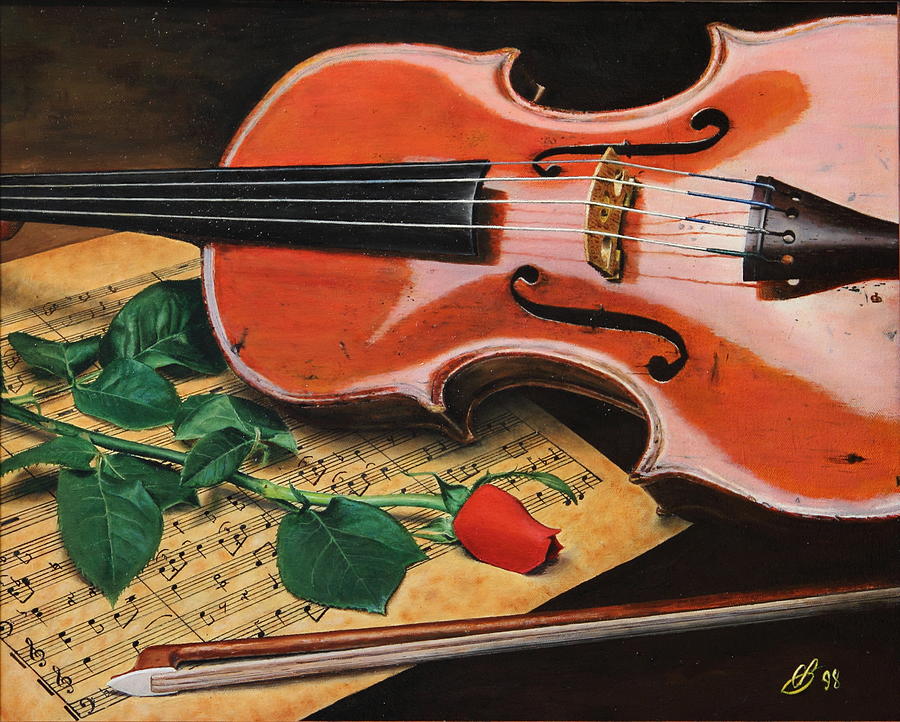 Violin And Rose Painting by Glenn Beasley