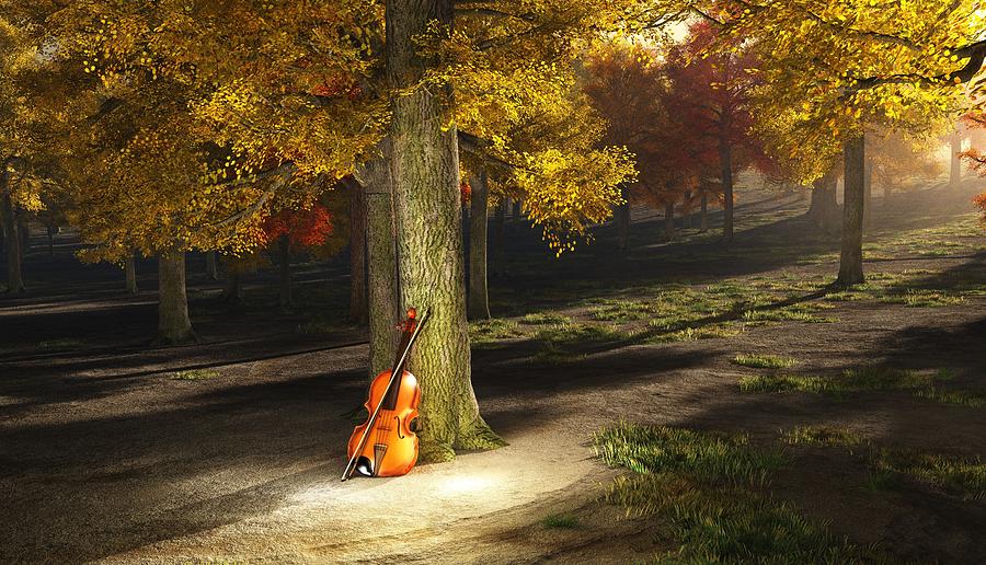 Violin in autumn park Digital Art by Bruce Rolff
