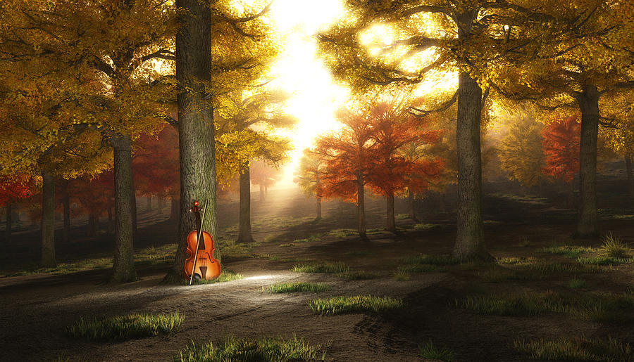 Violin in autumnal park Digital Art by Bruce Rolff