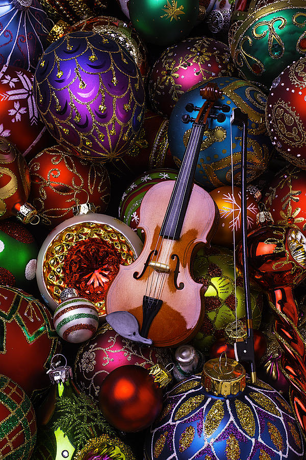Violin On Christmas Ornaments Photograph by Garry Gay