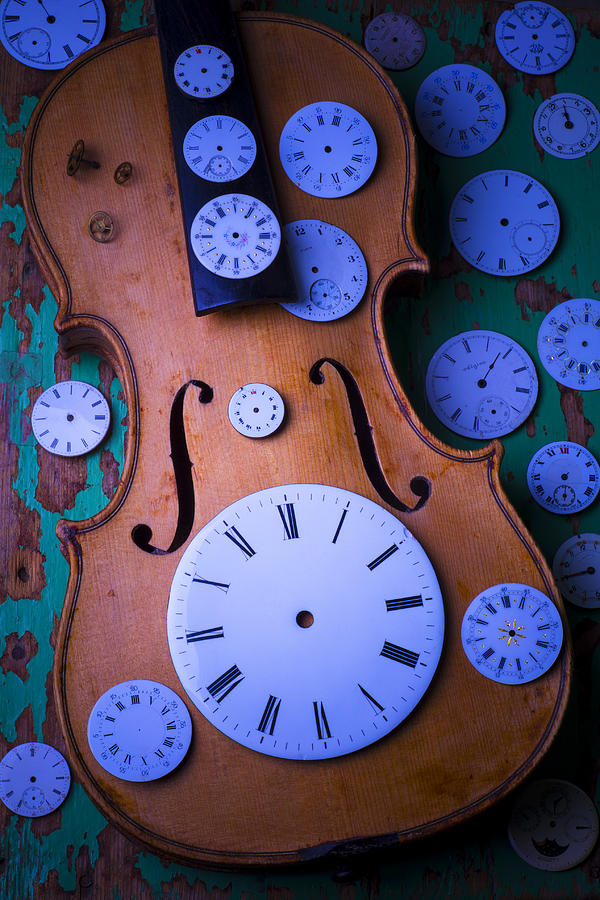 Violin with watch faces Photograph by Garry Gay