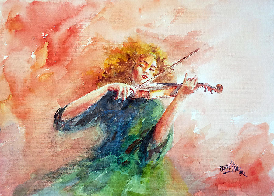 Violinist Painting by Faruk Koksal