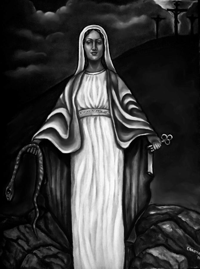 Virgen Mary in Black and White Painting by Carmen Cordova