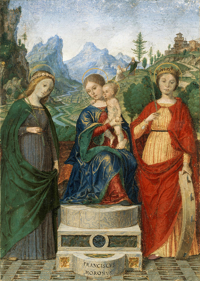 Virgin and Child Enthroned between Saints Cecilia and Catherine of Alexandria Painting by Francesco Morone