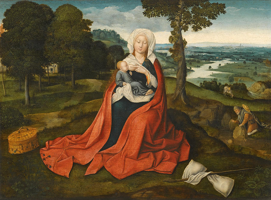 Virgin and Child seated before an extensive Landscape Painting by Workshop of Joachim Patinir