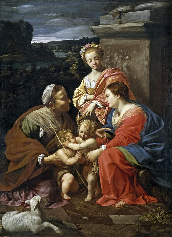 Simon Vouet Painting - Virgin and Child with Saint Elizabeth the infant Saint John and Saint Catherine by Simon Vouet
