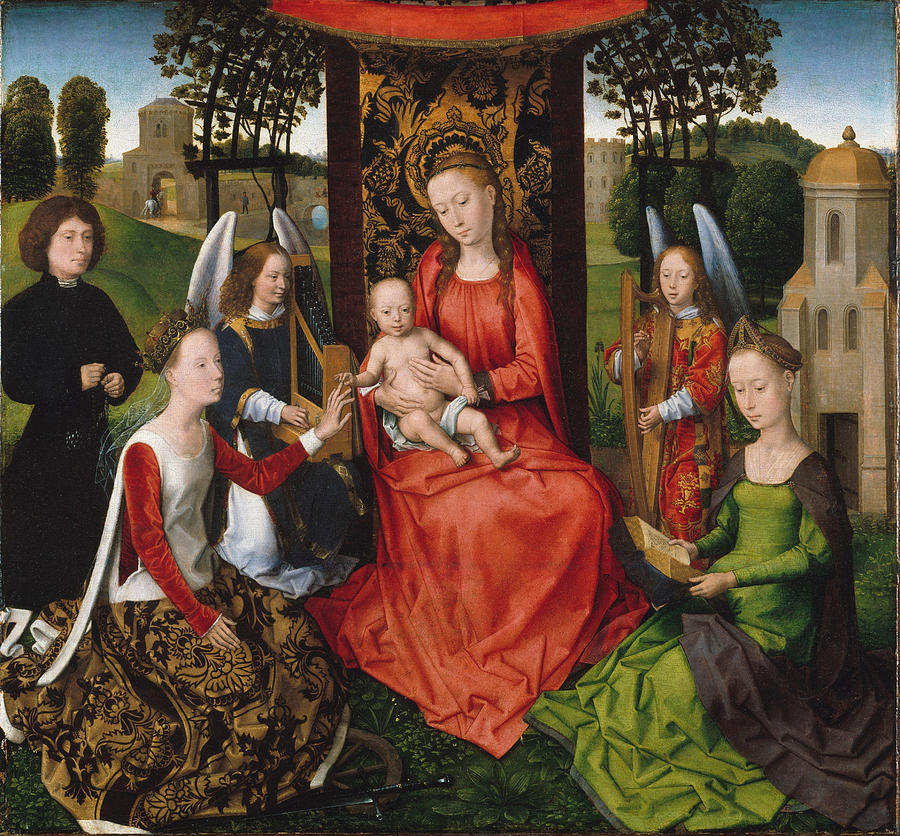 Virgin and Child with Saints Catherine of Alexandria and Barbara Painting by Hans Memling