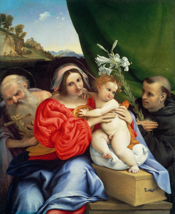 Lorenzo Lotto Painting - Virgin and Child with Saints Jerome and Nicholas of Tolentino by Lorenzo Lotto